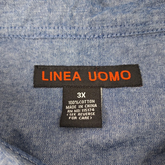 Linea Uomo Men 3X Cotton Blue Chambray Short Sleeve Button Down Shirt Pockets - Picture 7 of 10